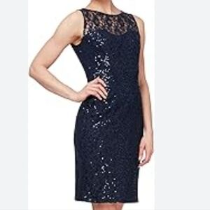 SLNY Womens Sequin Blue Lace Sparkle  Dress Party Festive